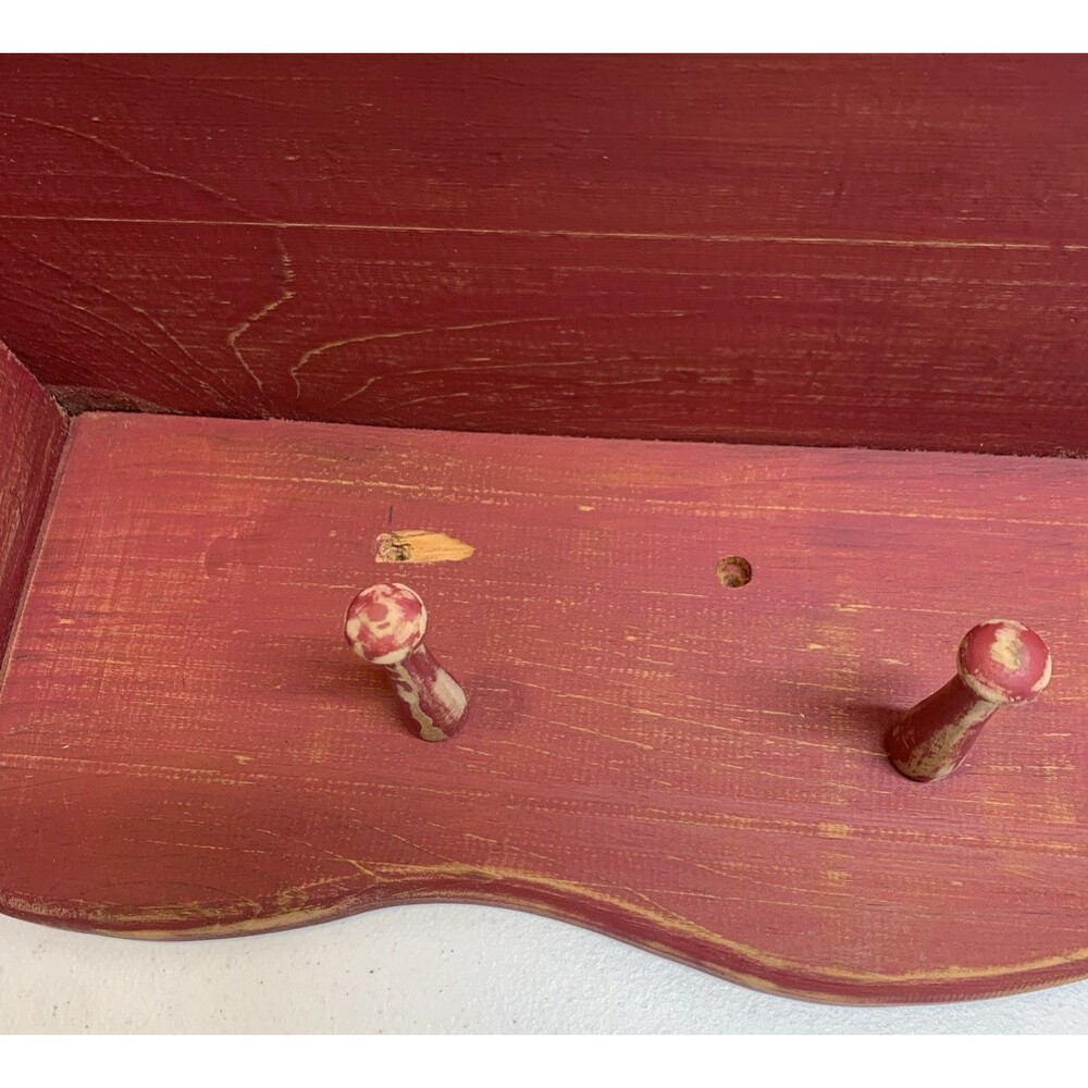 VTG Country Wooden Heart Wall Shelf Pegs Cottage Farmhouse Distressed 36x8x7.5 - Picture 3 of 10